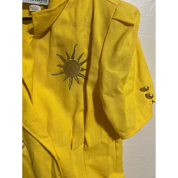 Ultra Dress New York Yellow Linen Blend Blazer Dress Sun Brooch Double Breasted - Picture 4 of 11